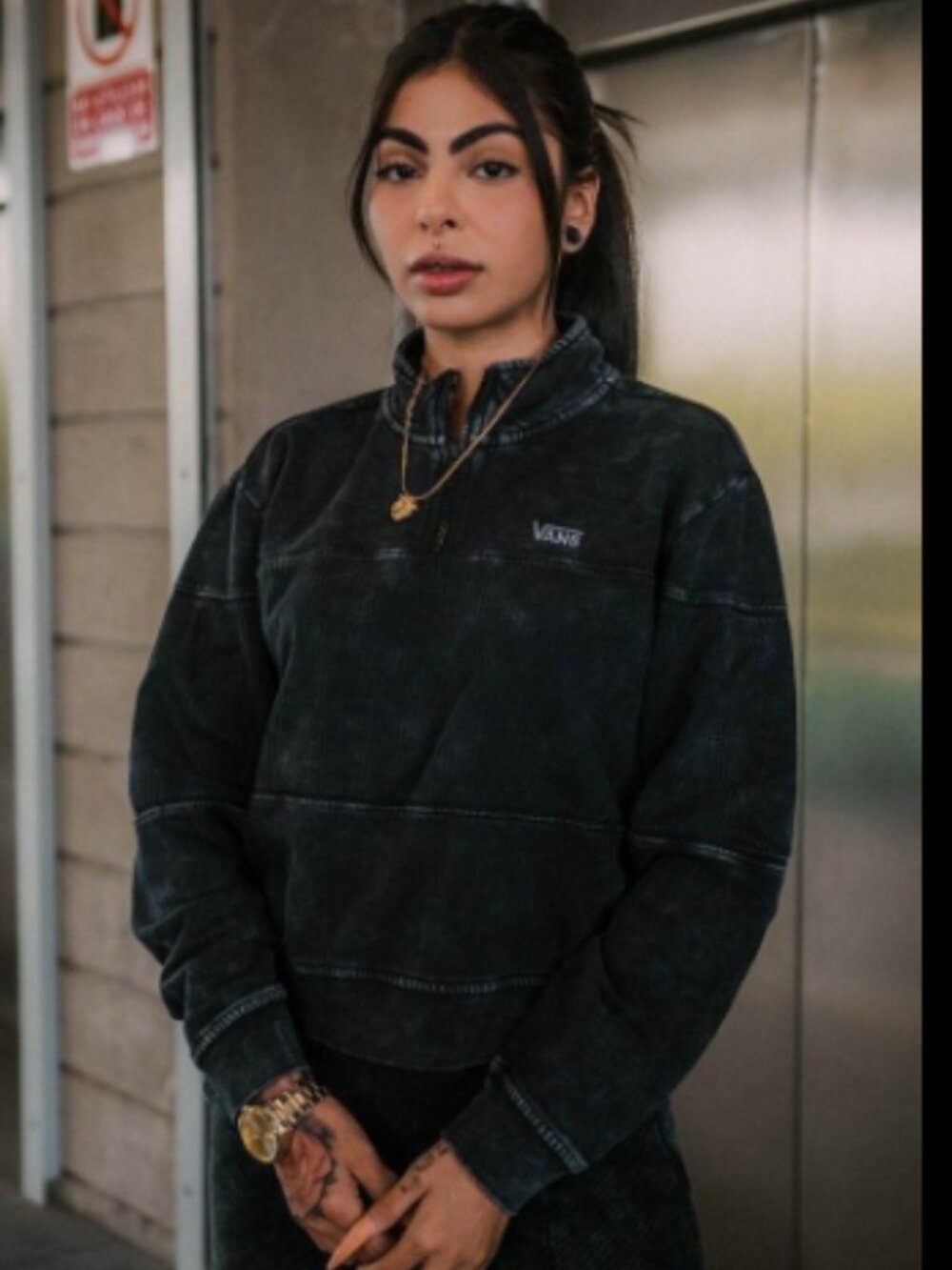 Vans Black Mineral Wash Quarter-Zip Pullover